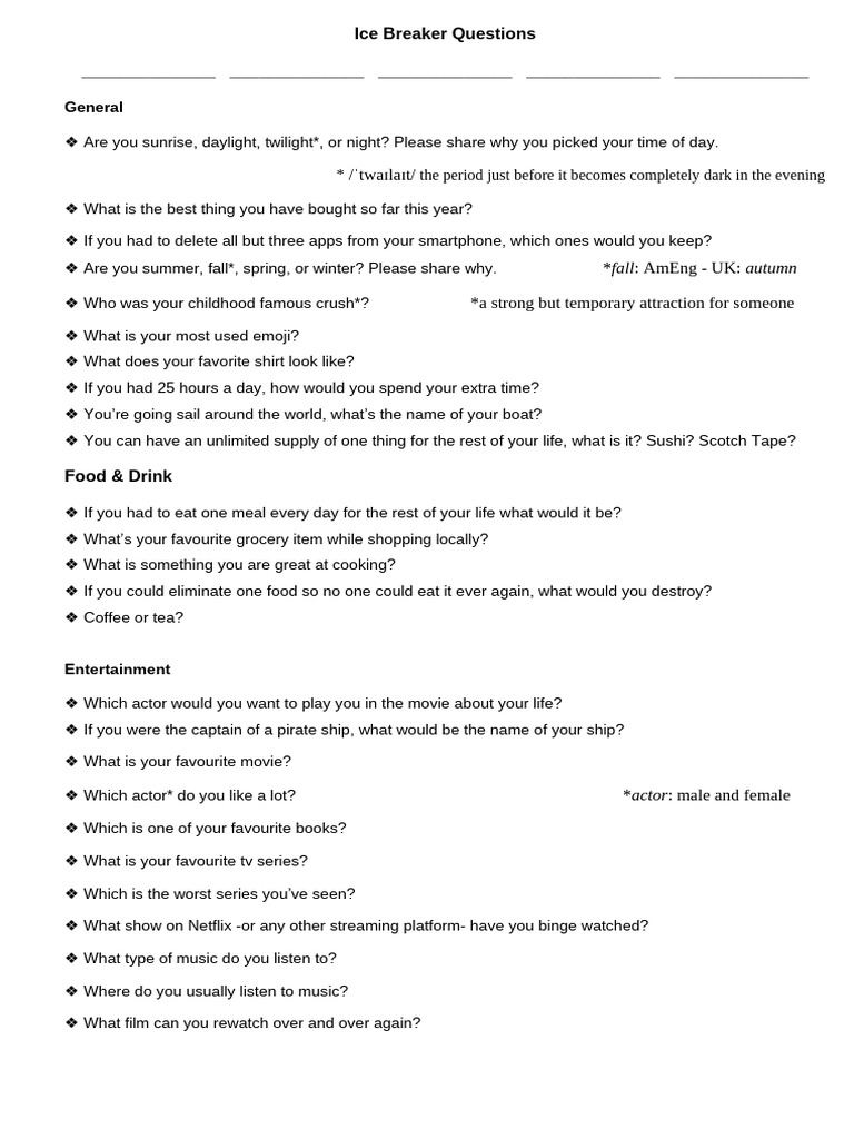 Engaging Icebreaker Questions for Work | PDF
