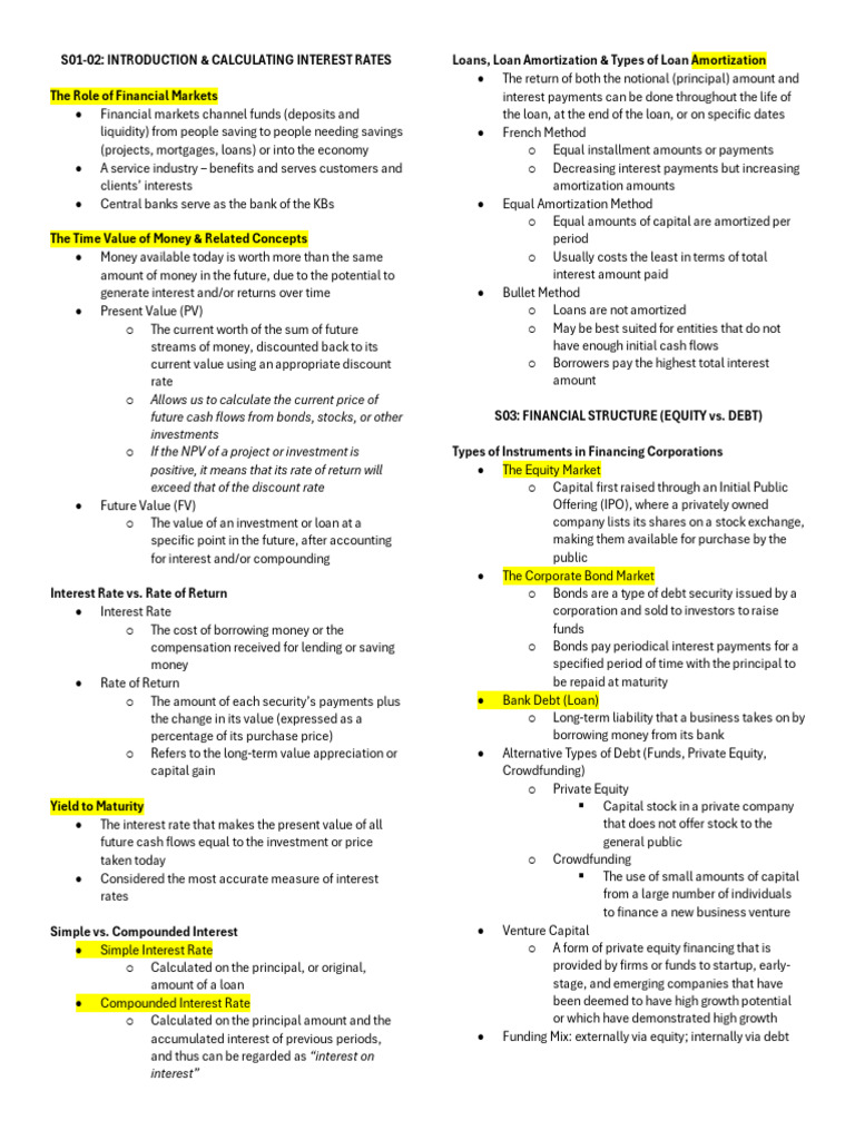 Financial Markets Final Exam Guide | PDF | Bonds (Finance) | Interest