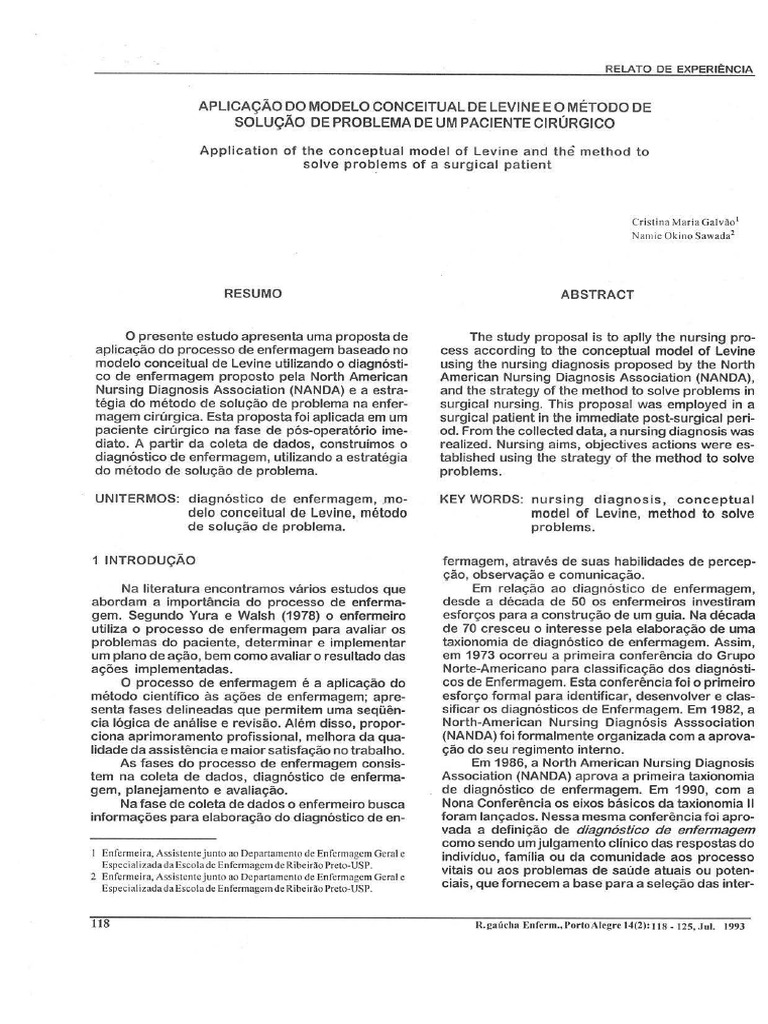 Aplicação do Modelo de Levine na Enfermagem | PDF | Enfermagem