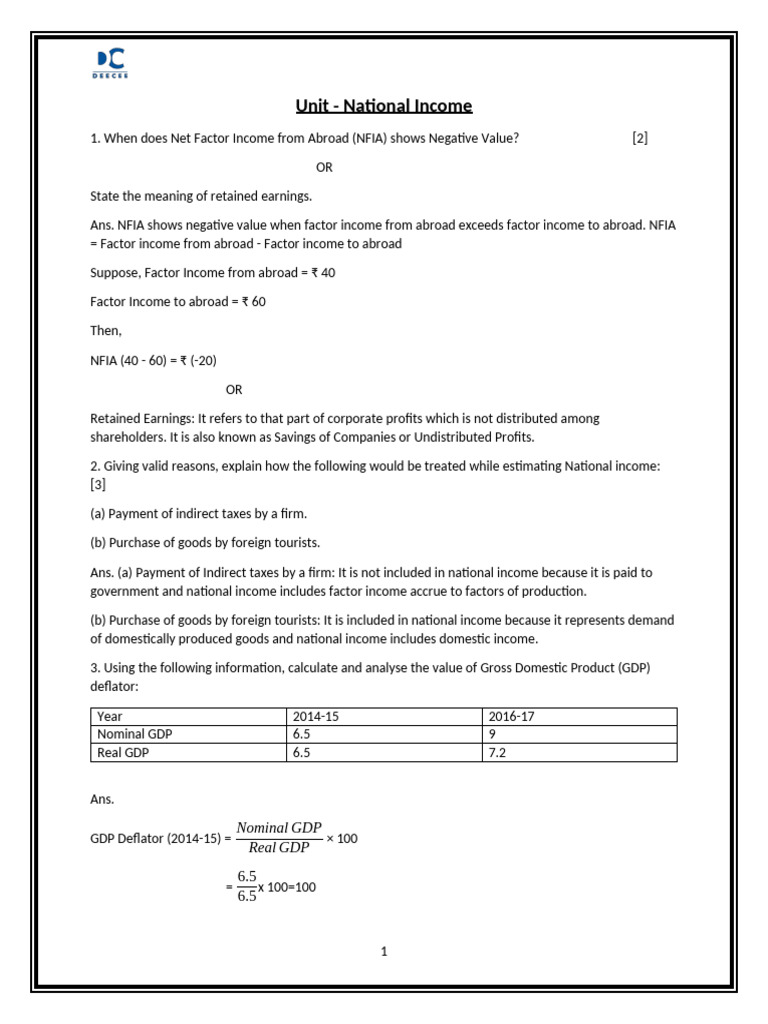 Understanding National Income Concepts | PDF | Gross Domestic Product ...