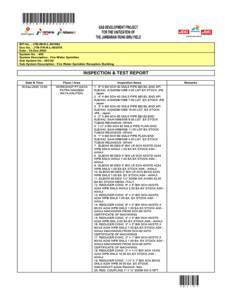 JTB-ITR-R-L-003978 Inspection Material | PDF | Building Engineering ...