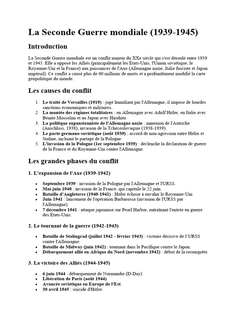 Causes et conséquences de la Seconde Guerre mondiale | PDF | Seconde ...