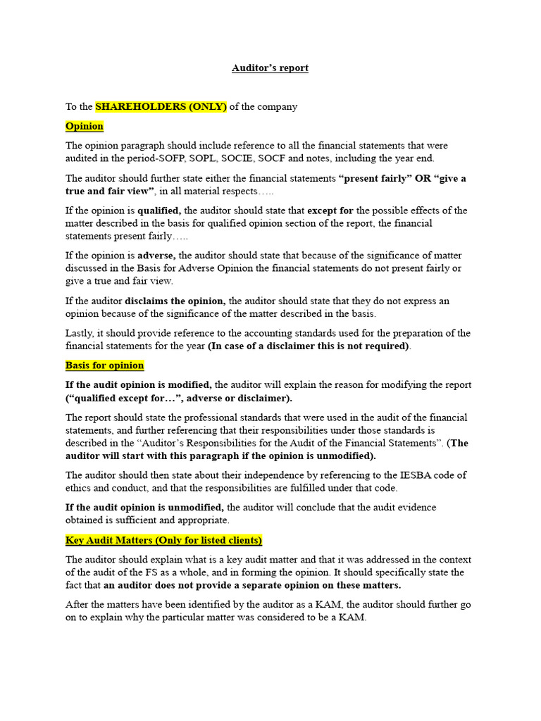 Auditor's Report Structure and Opinion | PDF