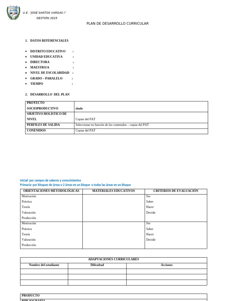 Plan de Desarrollo Curricular 2025 | PDF