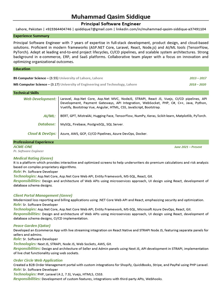 Qasim Siddique: Software Engineer Profile | PDF | J Query | Software ...