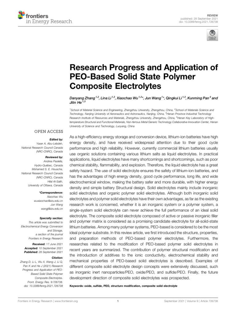PEO-Based Solid Polymer Electrolytes | PDF | Lithium Ion Battery ...