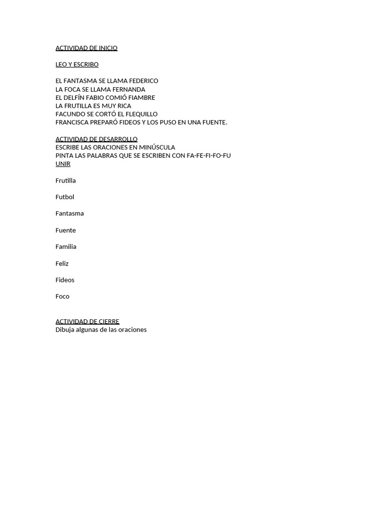 SECUENCIA DE ACTIVIDADES 1ºA | PDF
