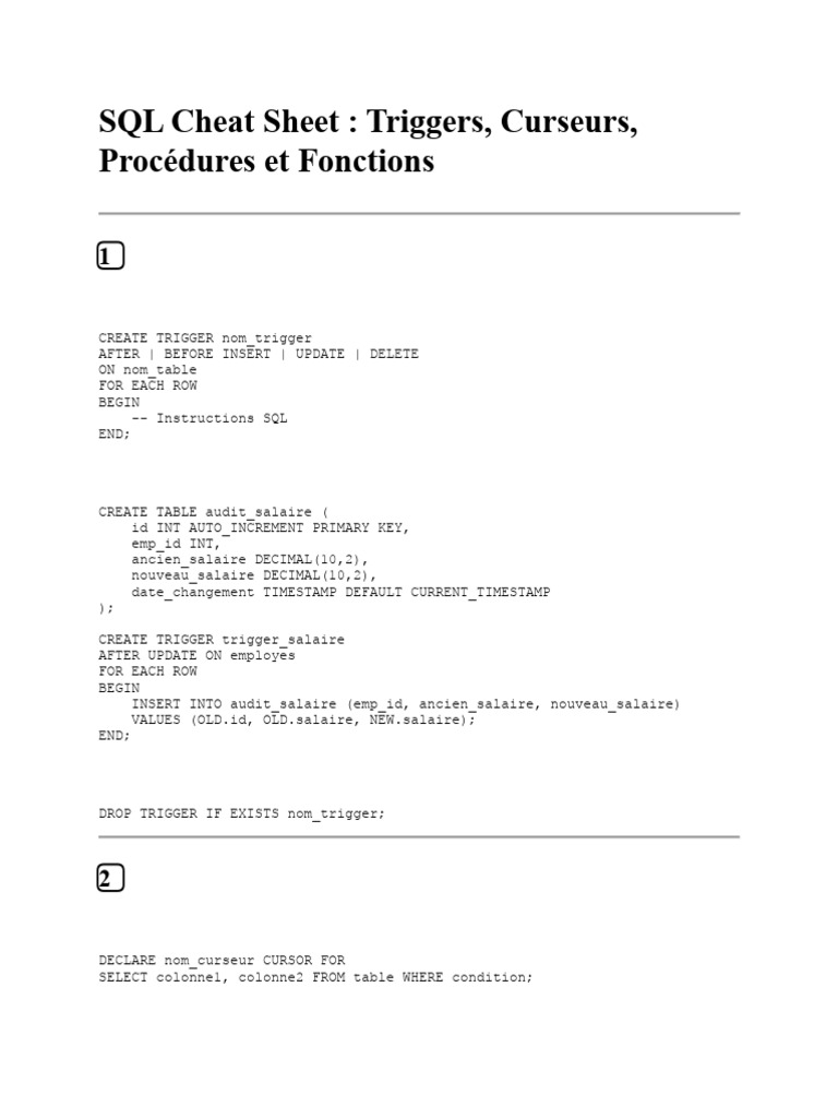Guide SQL : Triggers, Curseurs, Procédures | PDF | SQL | Design de logiciel