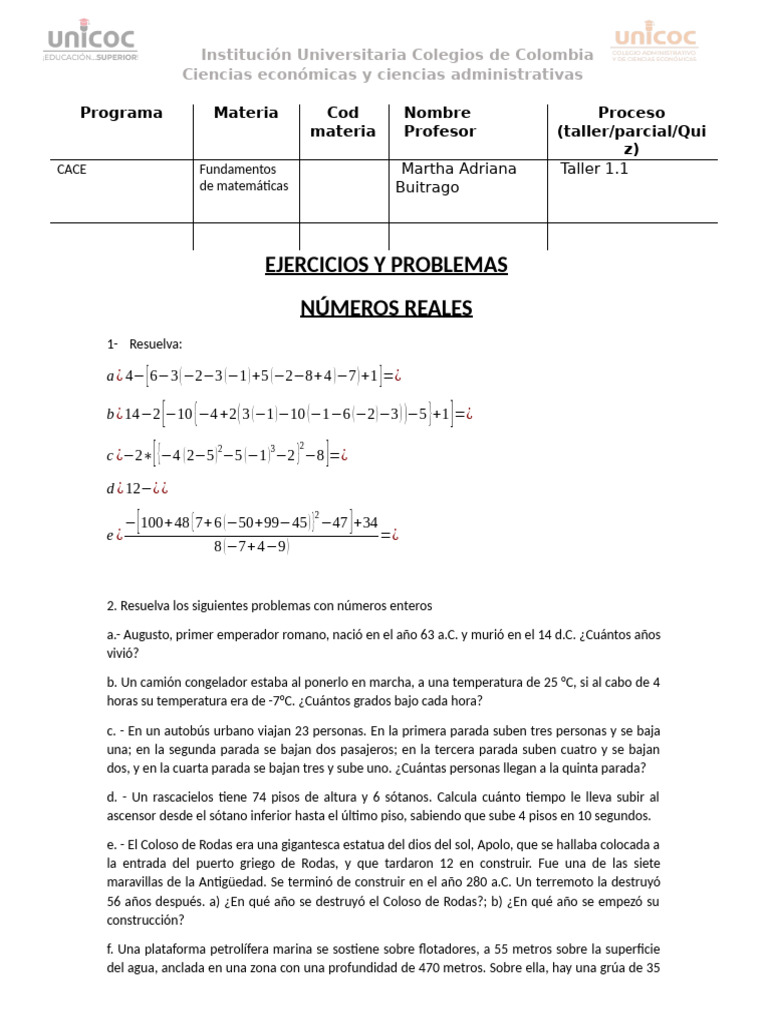 Ejercicios de Matemáticas Reales y Problemas | PDF | Entero