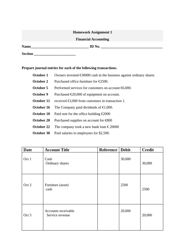 Homework Assignment 1 Accounting | PDF
