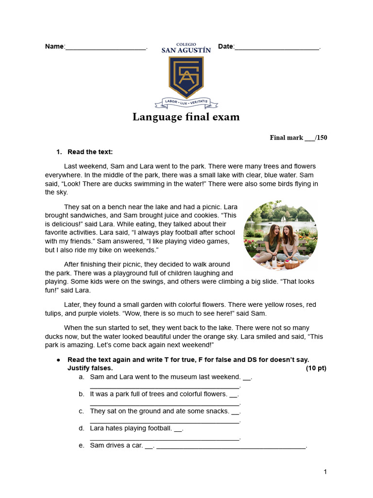 Language Final Exam Practice Worksheet | PDF