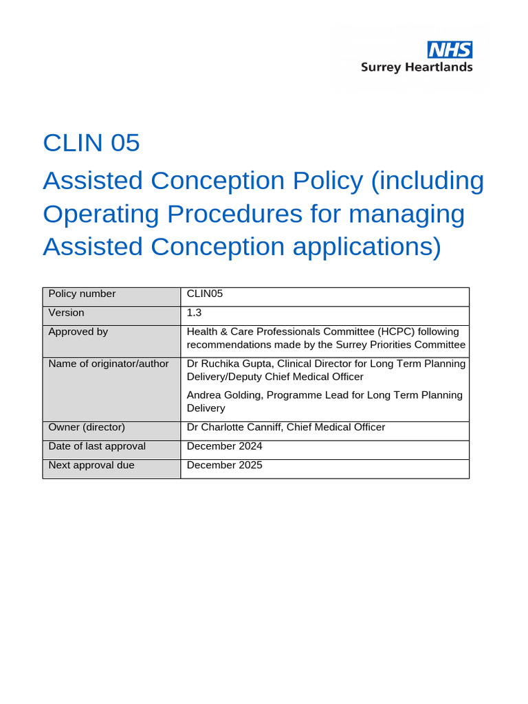 CLIN05 Assisted Conception Policy v1 3 SyHeartlandsICB | PDF | In Vitro ...