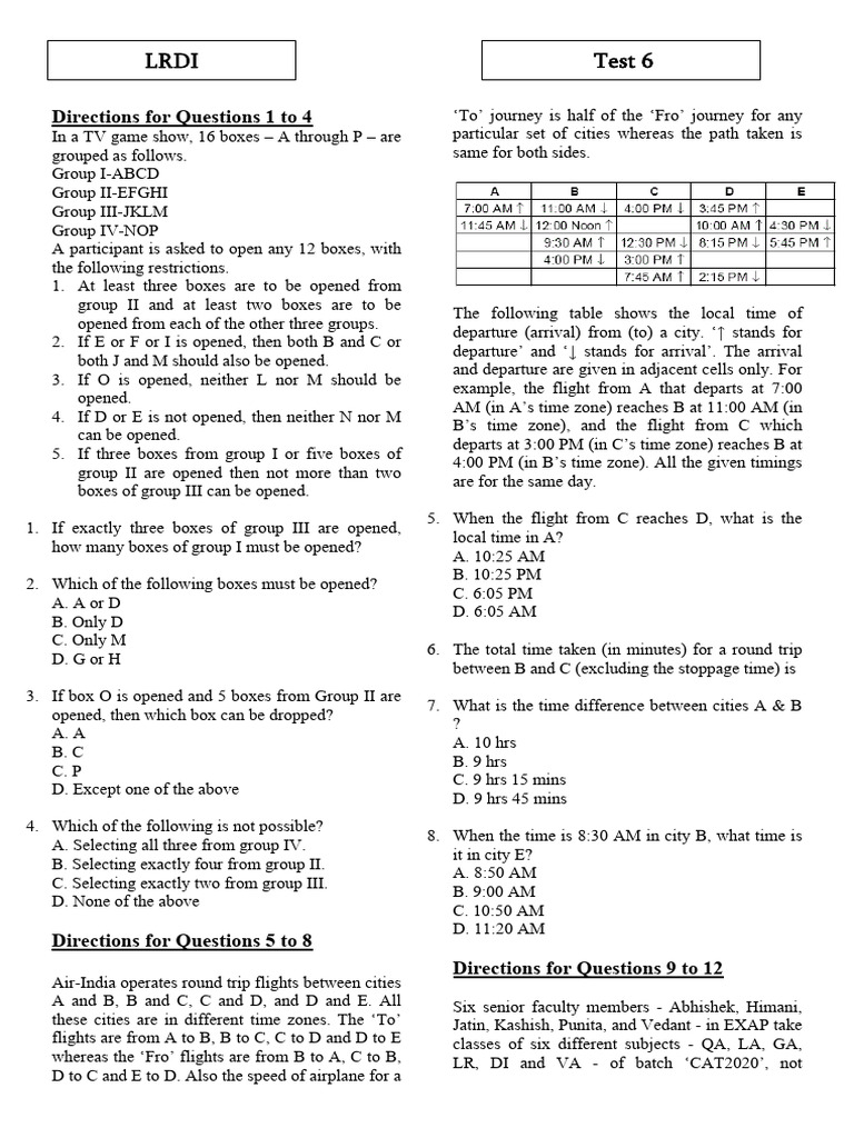 LRDI Test 6: Box and Flight Puzzles | PDF