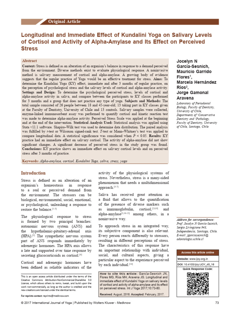 Kundalini Yoga's Impact on Stress Hormones | PDF | Stress (Biology ...