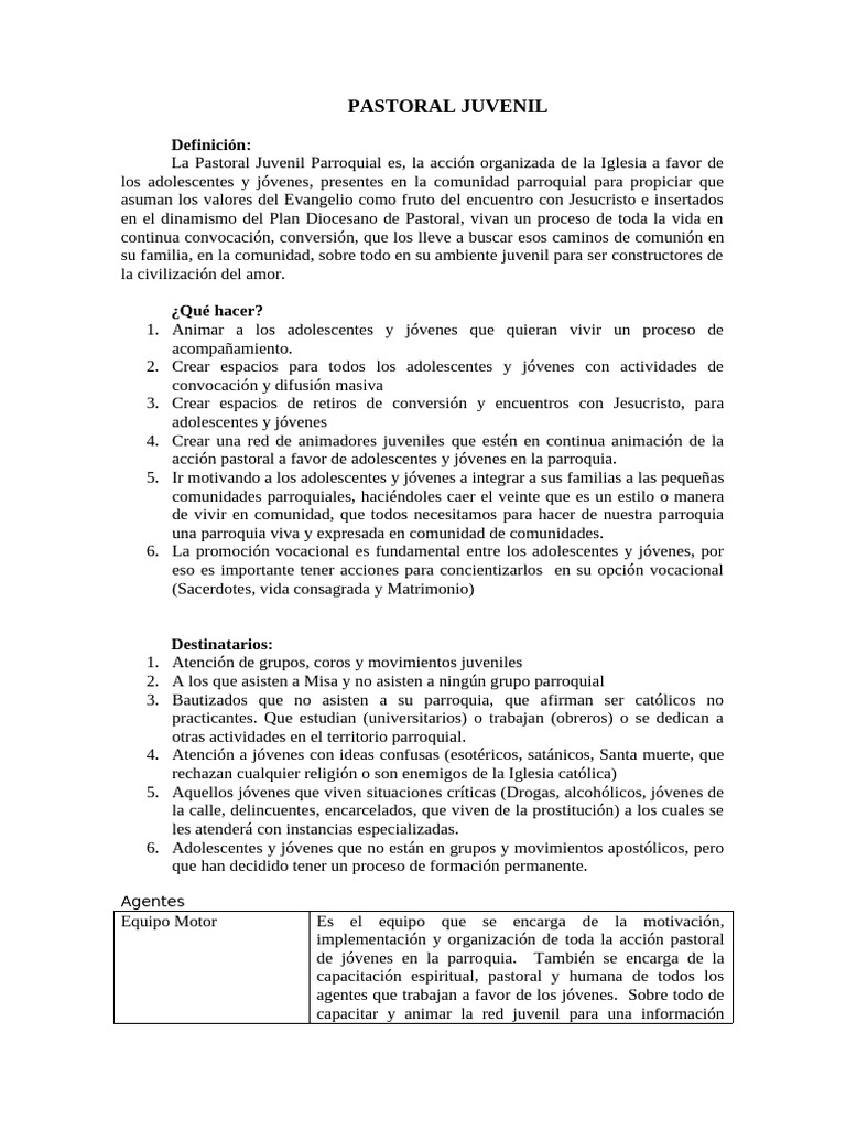 Definición de Pastoral Juvenil | PDF | Iglesia Católica