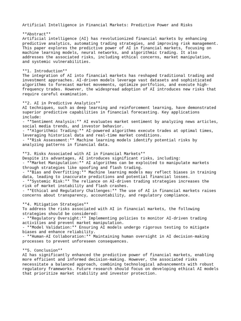 AI's Impact on Financial Markets: Risks & Rewards | PDF | Artificial ...