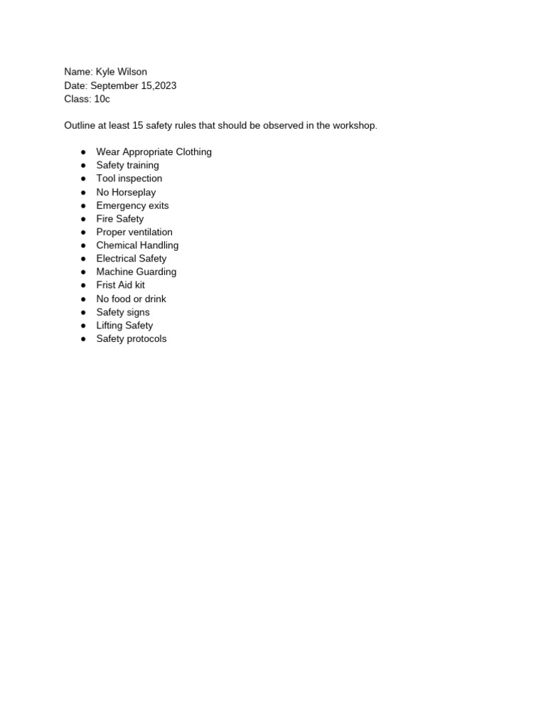 Workshop Safety Rules and Fire Classes | PDF