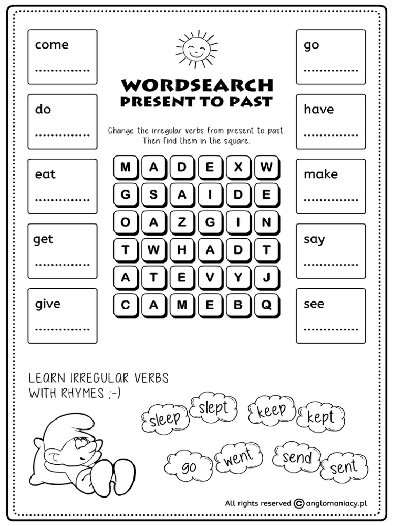 Irregular Verbs Past Wordsearch Puzzles Pdf