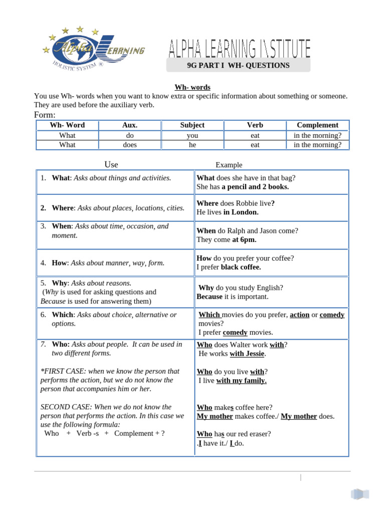 Understanding Wh- Questions in English | PDF | English Language ...