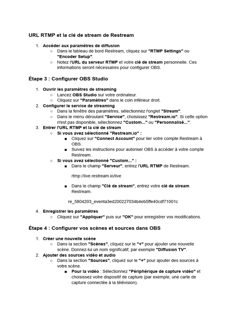 Configurer OBS avec Restream RTMP | PDF | Streaming | Vidéo