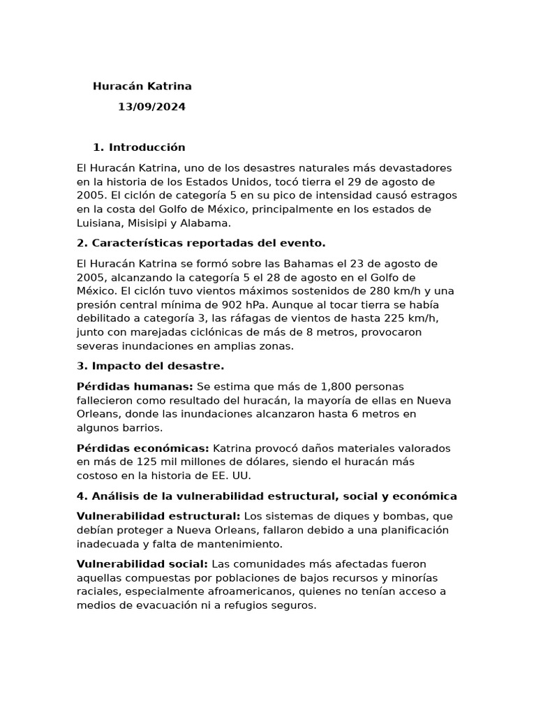 Huracán Katrina | PDF | Huracan Katrina | Ciclones tropicales