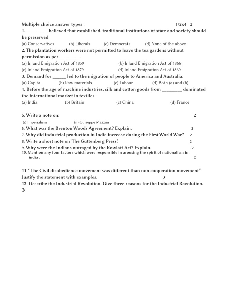 Multiple Choice Questions on History | PDF