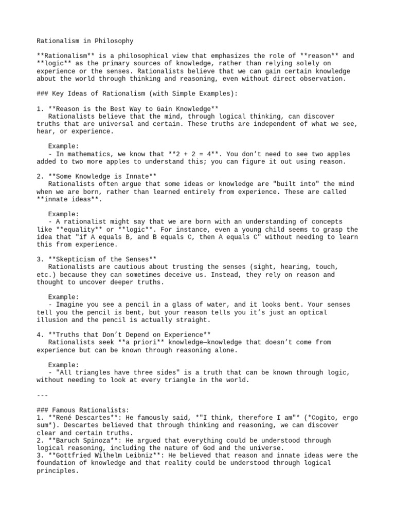 Understanding Rationalism in Philosophy | PDF | Rationalism | Reason