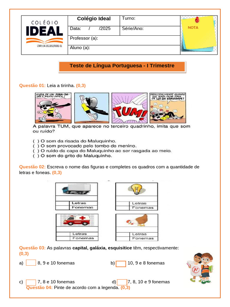 Teste de Língua Portuguesa - 1º Trimestre | PDF