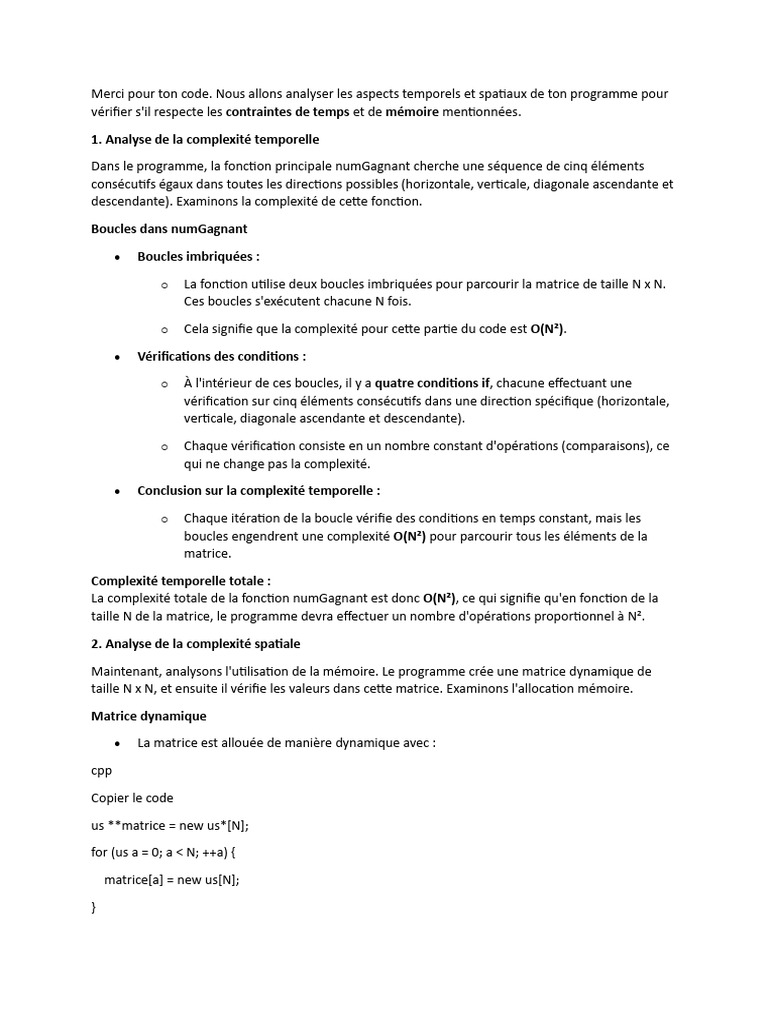 Analyse de la complexité O(N²) du programme | PDF | Matrice ...