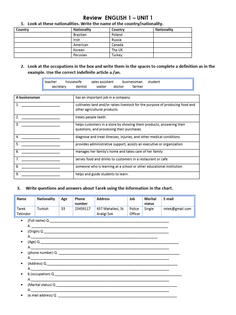 Review UNIT 1 - ENGLISH 1 WS | PDF | Linguistics | Linguistic Morphology