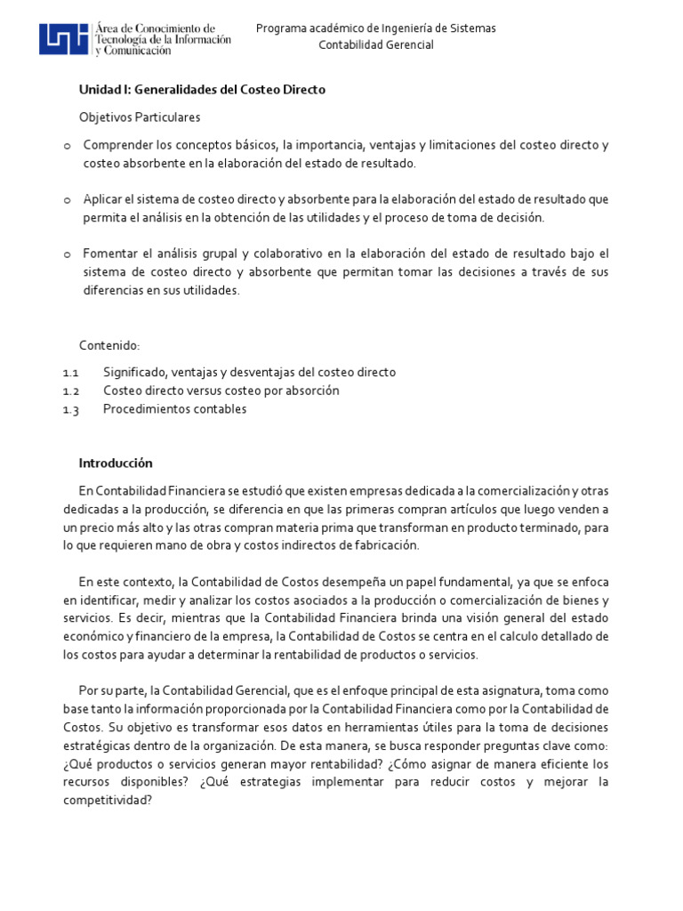 Costeo Directo en Contabilidad Gerencial | PDF | Presupuesto | Contabilidad