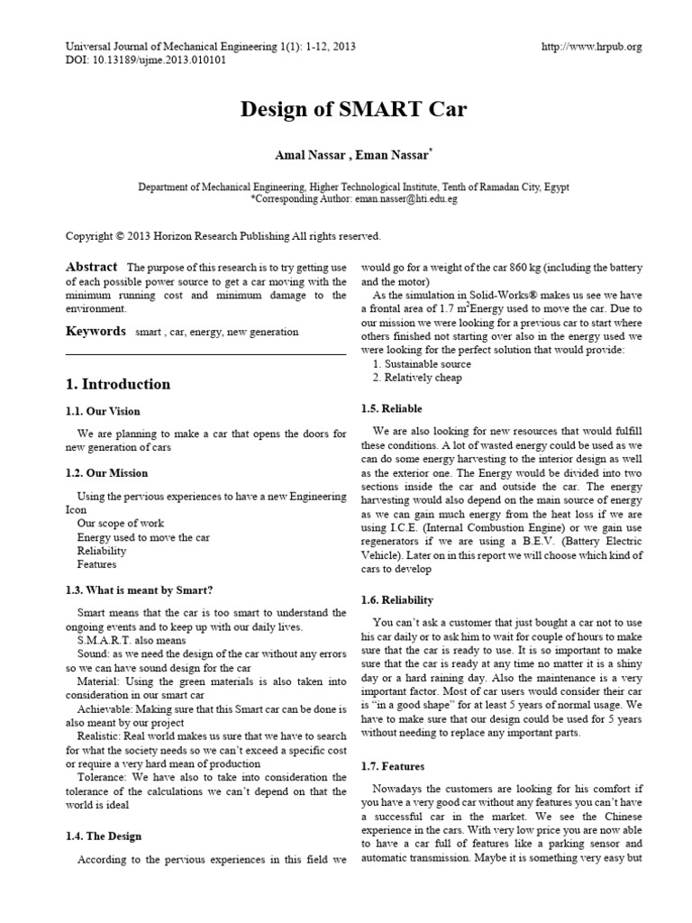 SMART Car Design for Sustainability | PDF | Electric Vehicle | Plug In ...