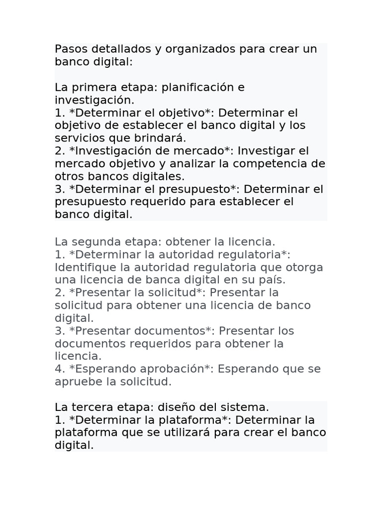 Pasos para Crear un Banco Digital | PDF | Bancos | Bases de datos