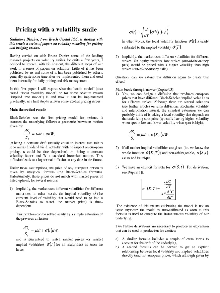 Dupire's Local Volatility Explained | PDF | Black–Scholes Model ...