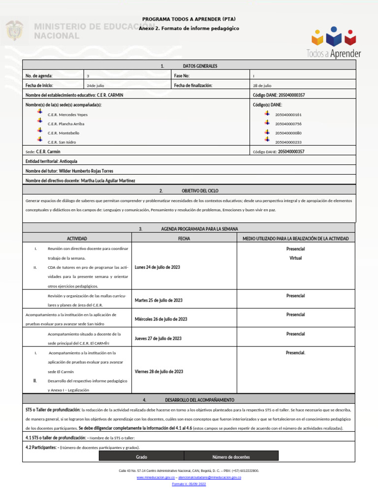 Agenda - Semana Del 24 Al 28 de Julio | PDF | Enseñando | Aprendizaje