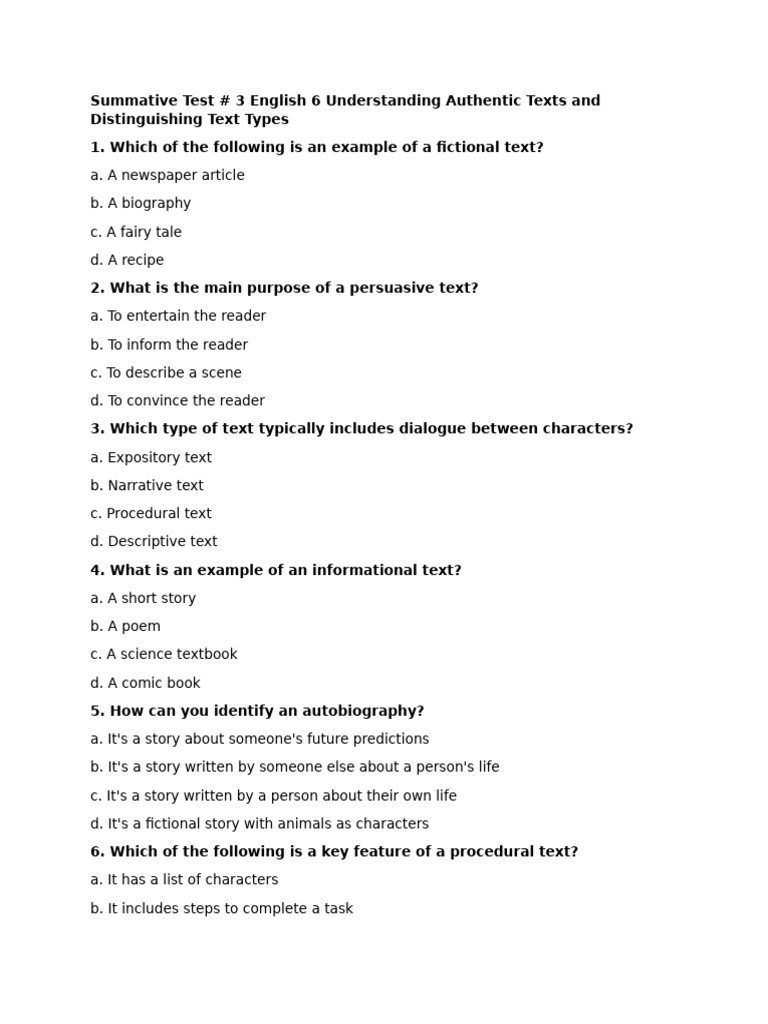 Understanding Text Types in English 6 | PDF | Narrative