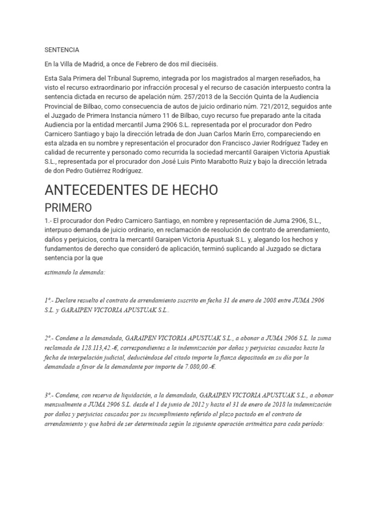 Resolución de contrato de arrendamiento | PDF | Daños y perjuicios ...