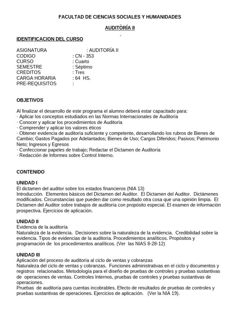 Curso de Auditoría II: Contenidos y Objetivos | PDF | Auditoría | Contralor