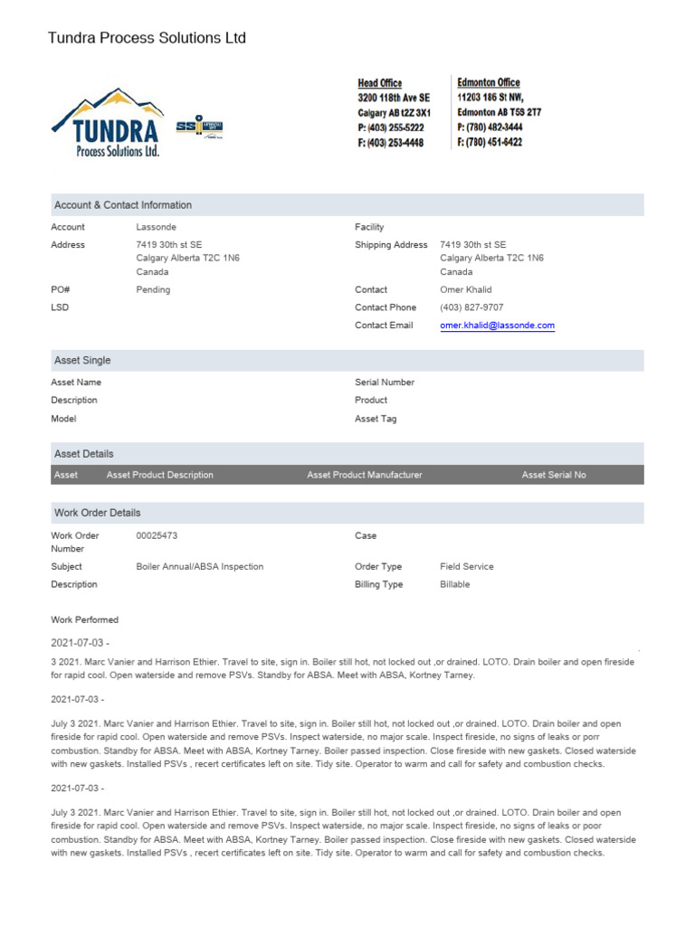 Boiler Inspection and Service Report | PDF | Indemnity | Breach Of Contract