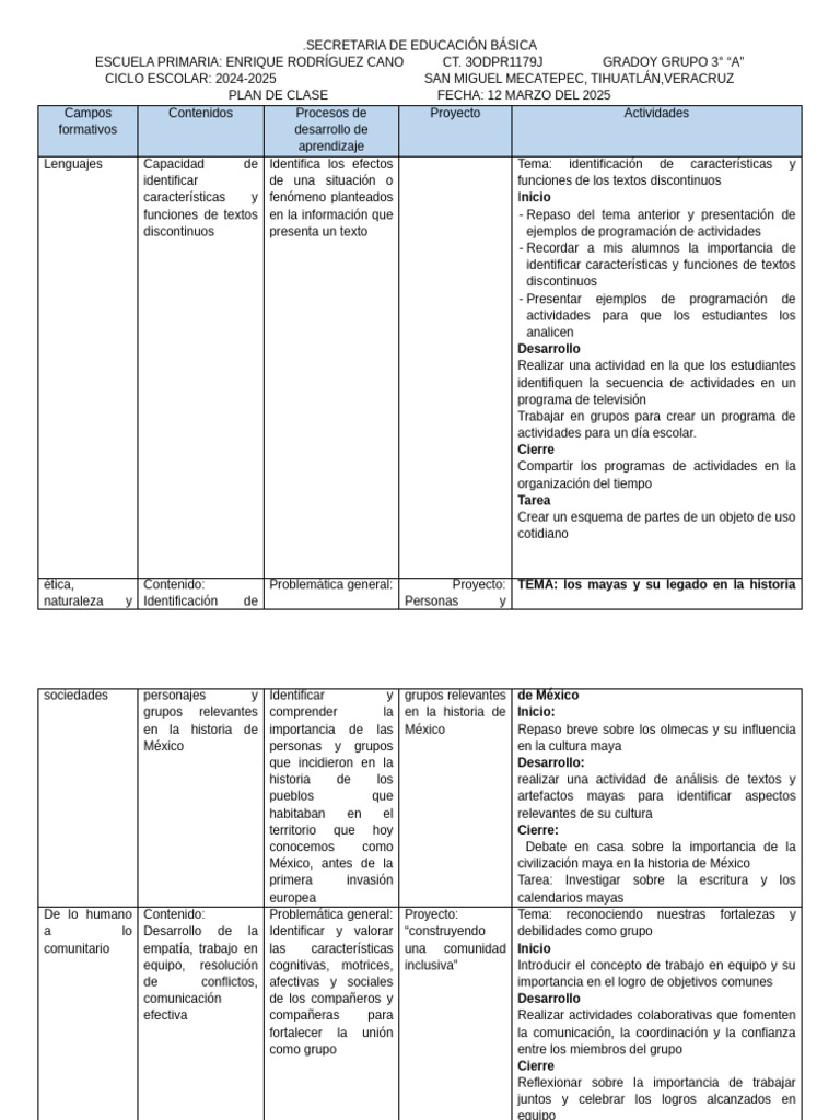 Plan de Clases para 3° Grado Primaria | PDF | Educación primaria | México