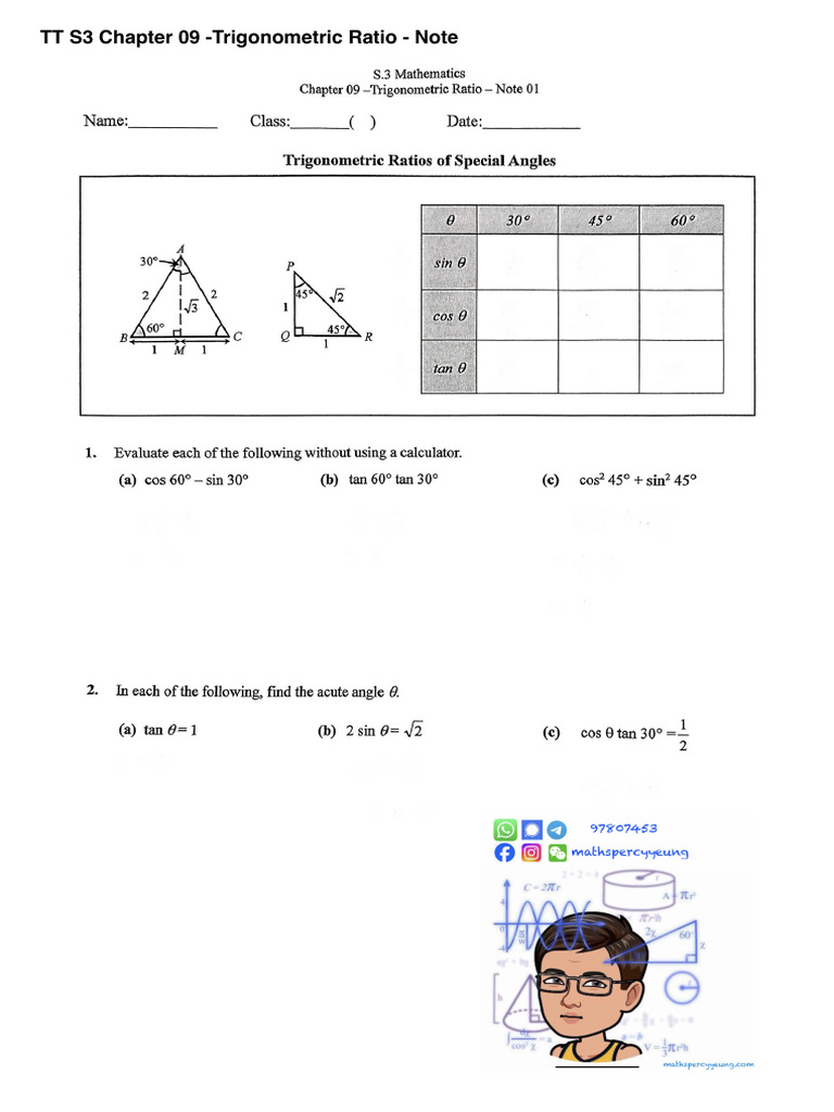 TT s3 Chapter 09 Trigonometric Ratio Note | PDF