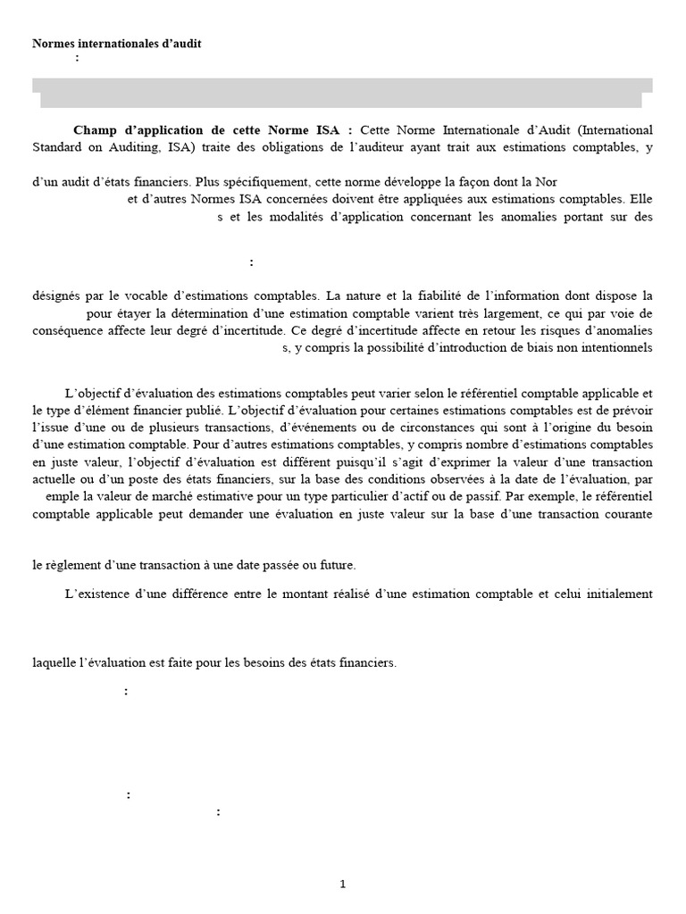 Audit des Estimations Comptables ISA 540 | PDF | Audit | Comptabilité ...