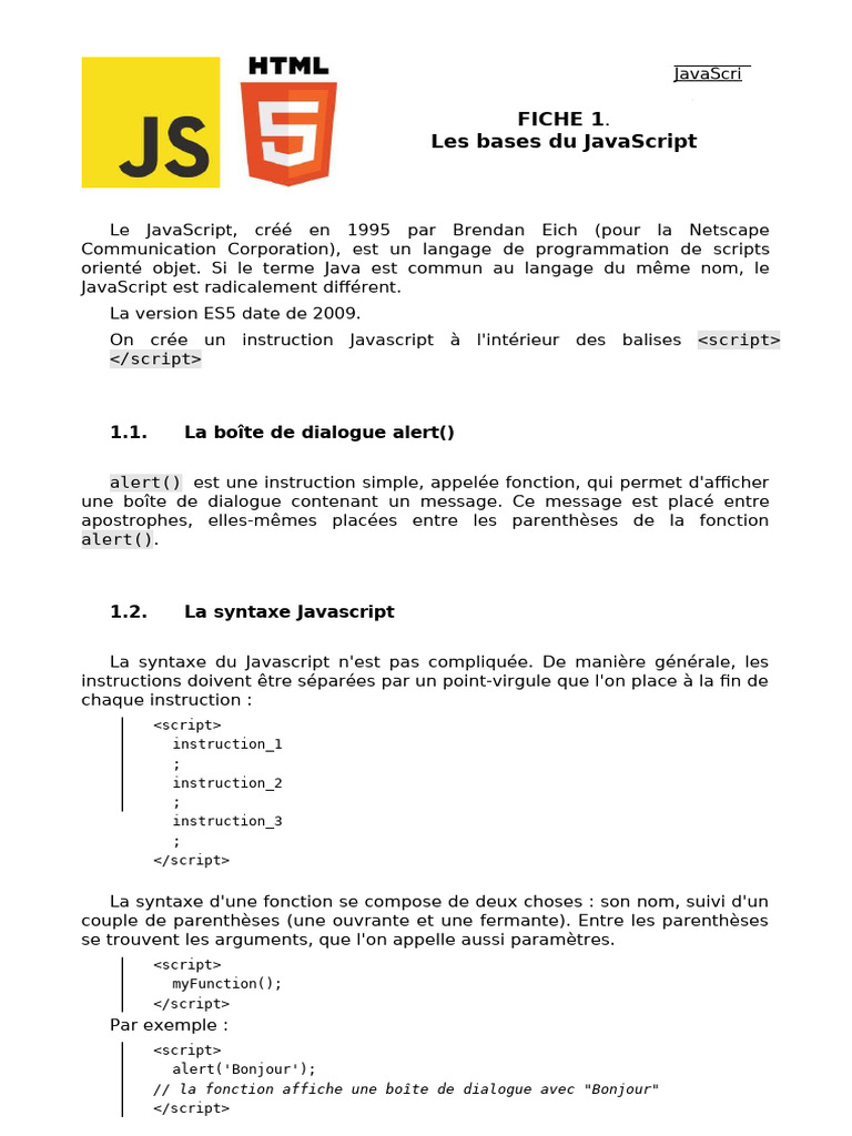 Introduction au JavaScript et ses bases | PDF | JavaScript | Modèle d ...