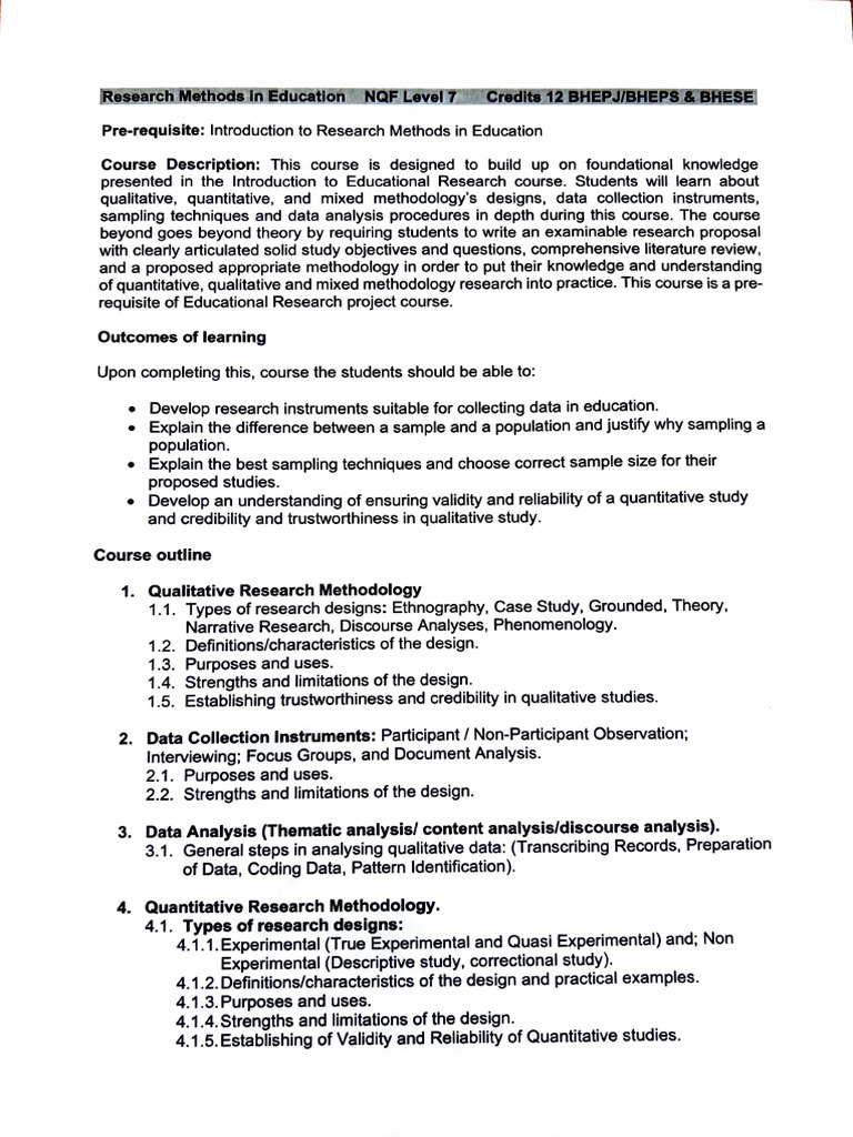 Advanced Educational Research Methods | PDF | Qualitative Research ...