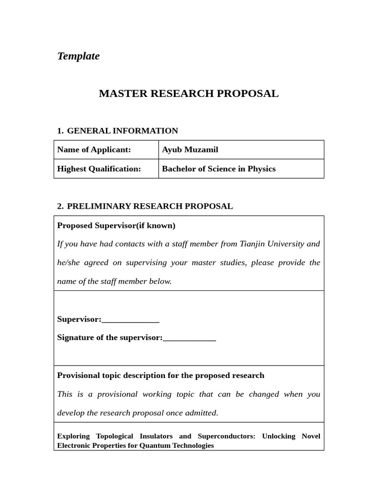 Template: Master Research Proposal | PDF | Superconductivity | Quantum ...