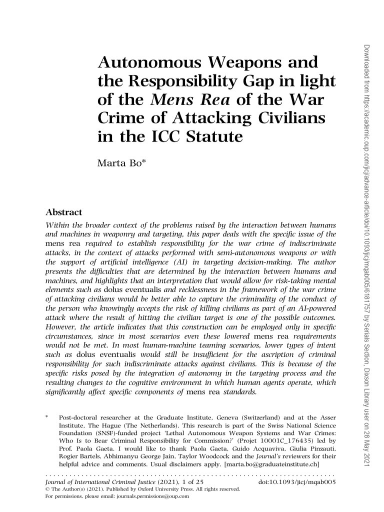 Autonomous Weapons and War Crime Liability | PDF | Mens Rea ...