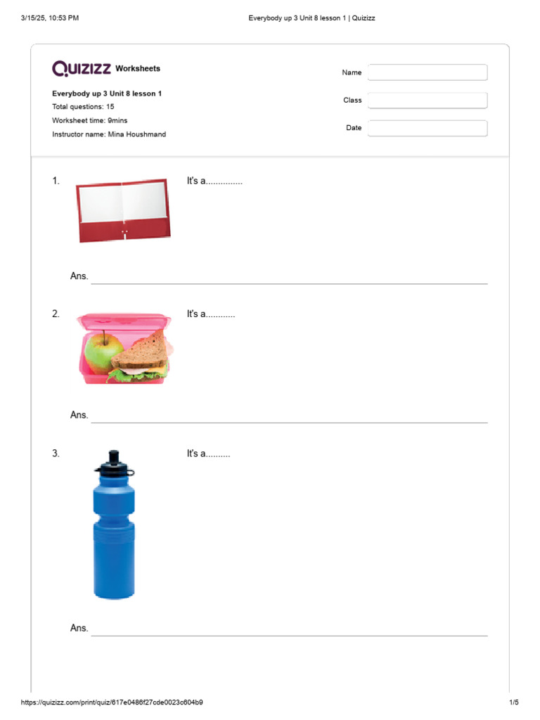 Everybody Up 3 Unit 8 Lesson 1 Worksheet | PDF
