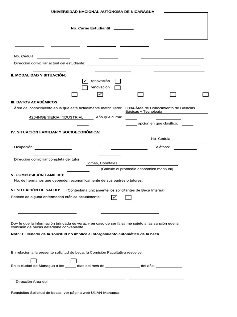 Solicitud de Beca UNAN-Managua | PDF