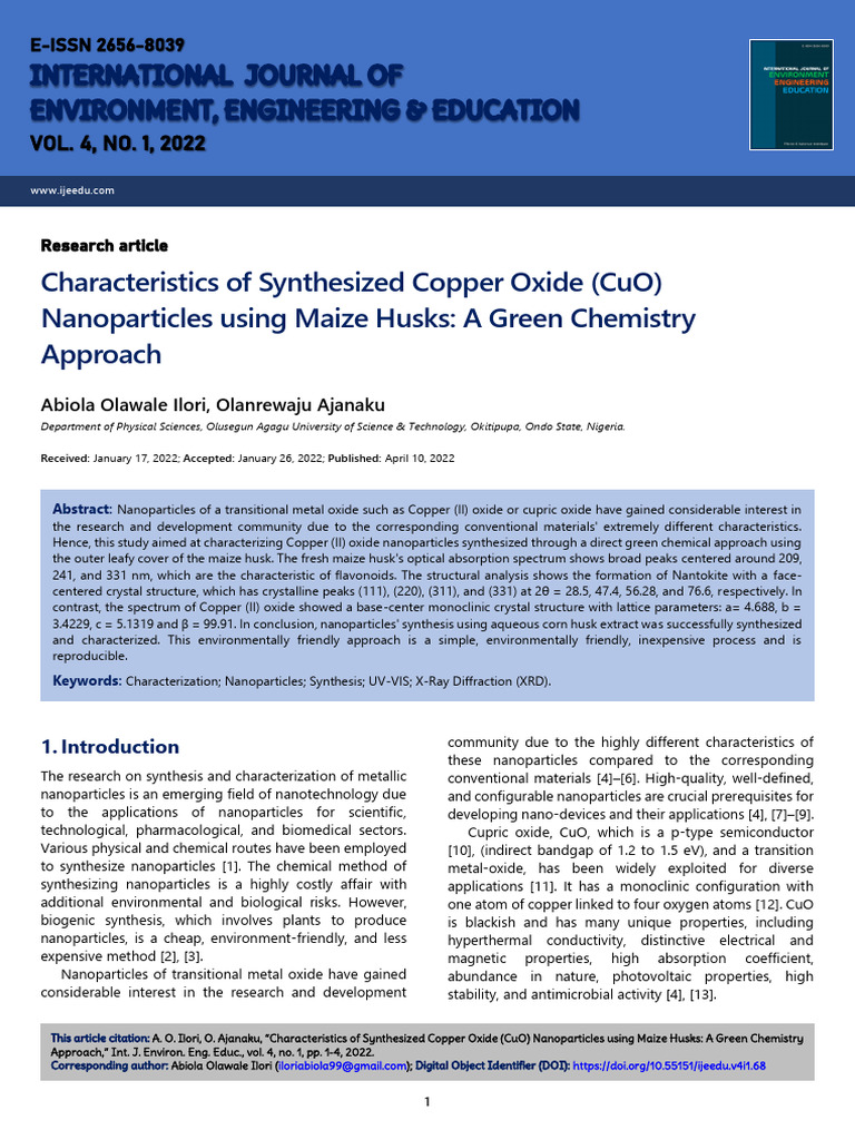 Green Synthesis of CuO Nanoparticles | PDF | Nanoparticle | Infrared