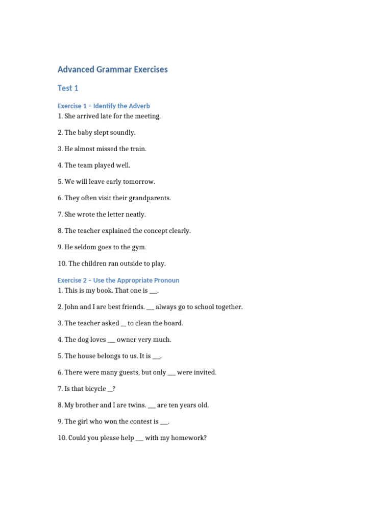 Advanced Grammar Exercises for Mastery | PDF | Part Of Speech